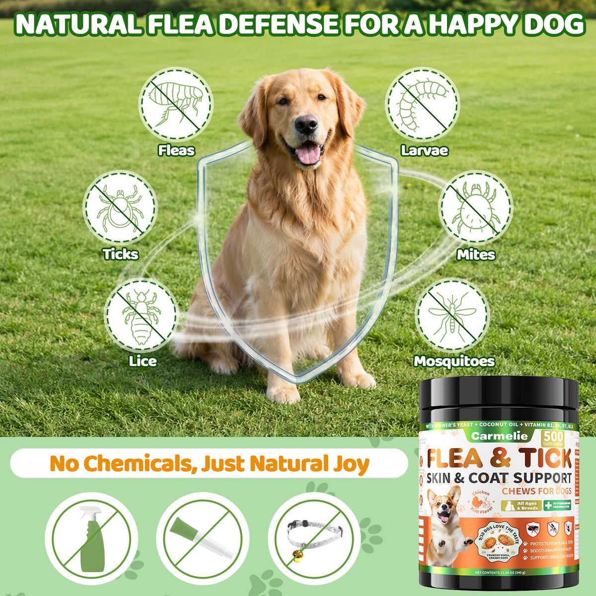 Flea and Tick Prevention for Dogs Chewables with Multivitamins, 500ct S39995
