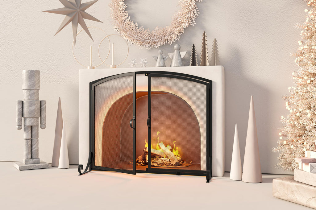 Black Steel Fireplace Screen with Doors S168