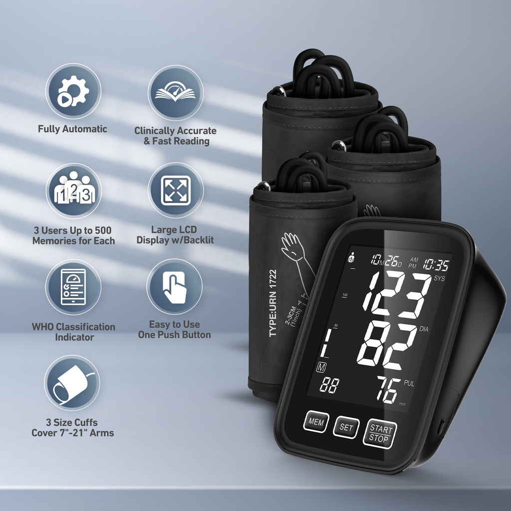 Blood Pressure Machine with 3 Size Cuffs and Backlit Display J10617