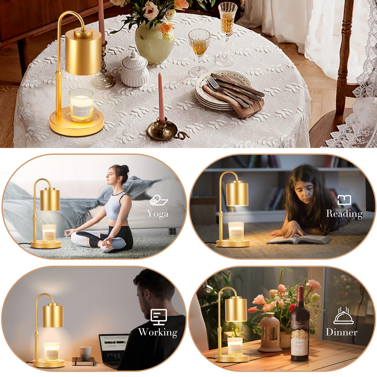 Height Adjustable Electric Candle Warmer Lamp with Timer & Dimmer J940036
