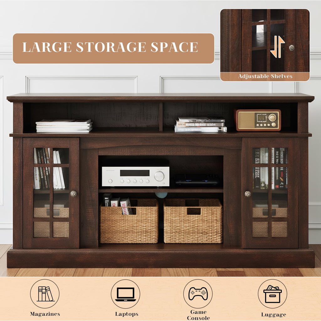 Espresso TV Stand with Glass Door and Open Shelves K399947