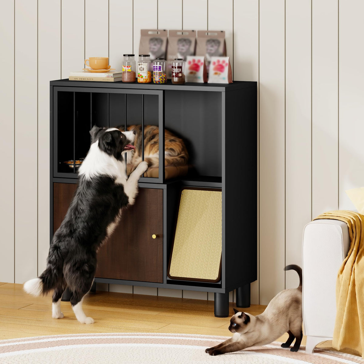Black Metal Cat Feeding Cabinet C7450