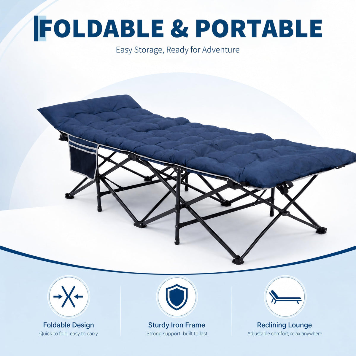 Blue 600 Lb Capacity Folding Camping Cot Y225