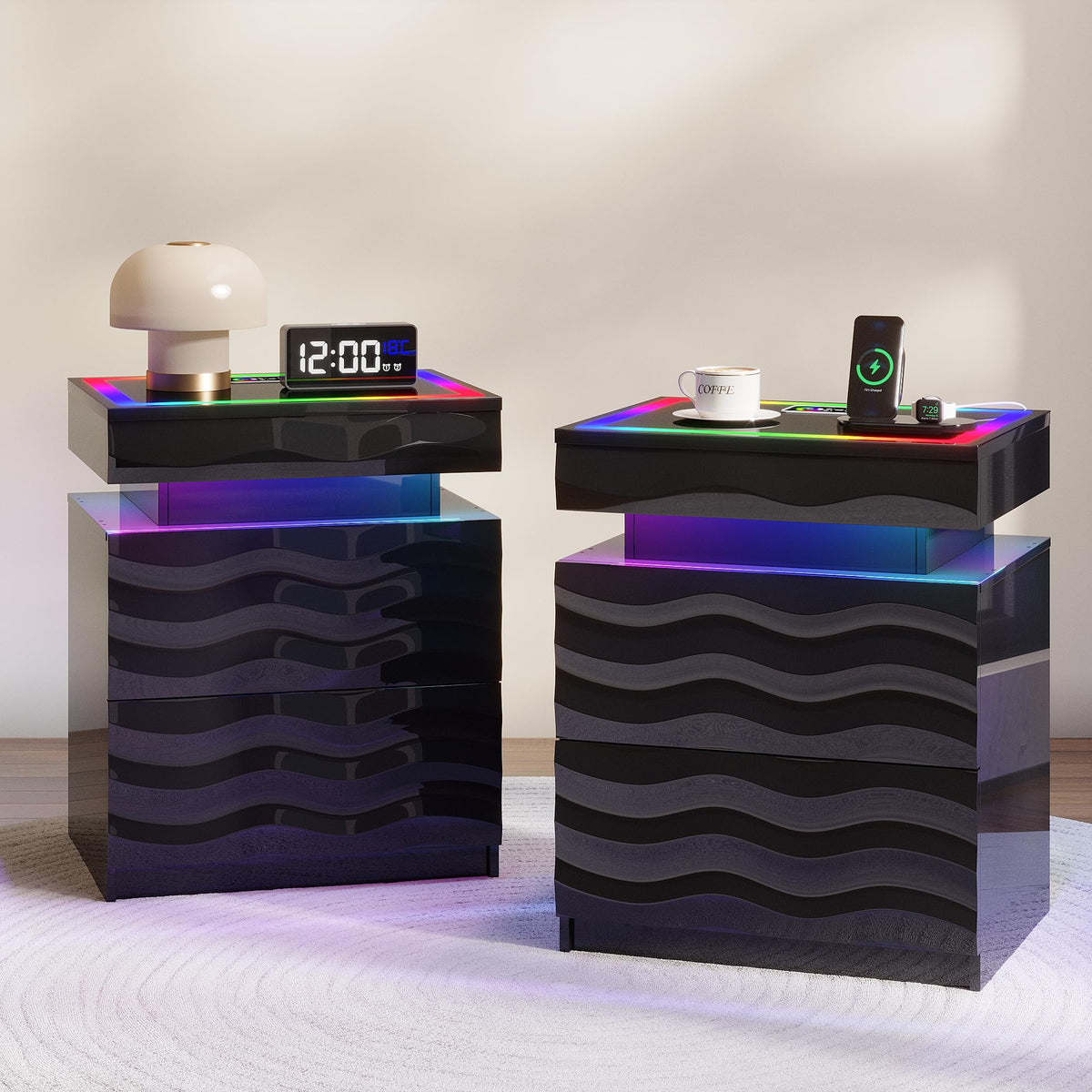 LED Night Stand Set 2 with Charging Station X117