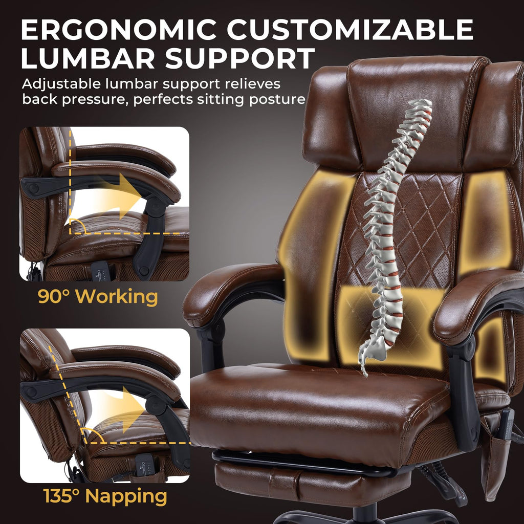 Brown Heated Massage Reclining Leather Office Chair with Foot Rest Z535