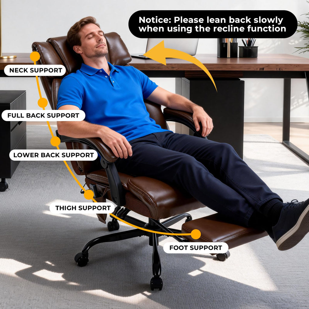 Brown Heated Massage Reclining Leather Office Chair with Foot Rest Z535