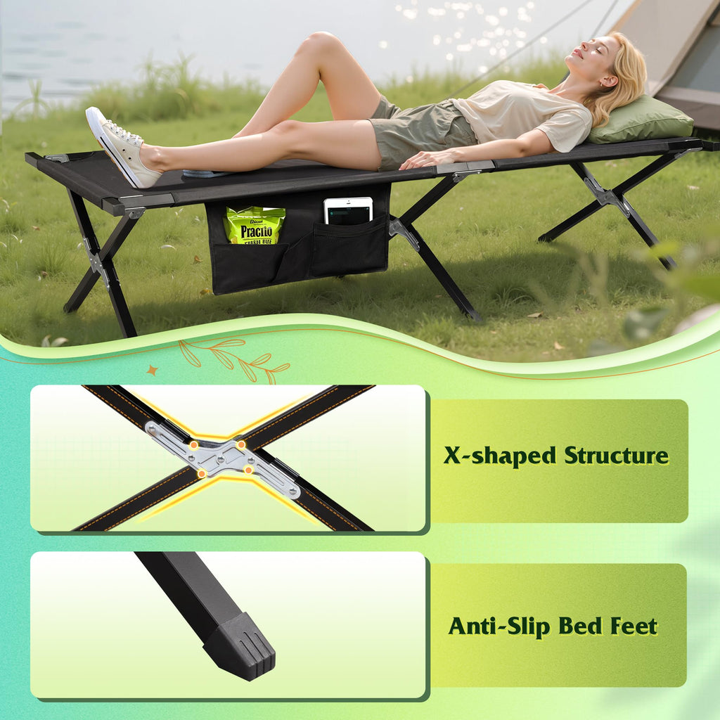 Folding Camping Cot with Carry Bag, 300 lb, Black Y9796