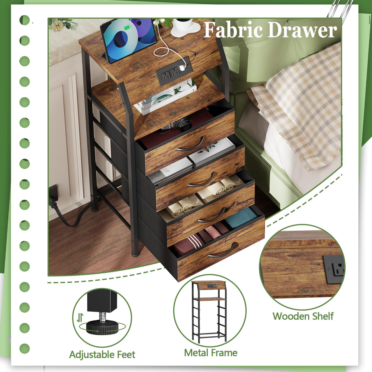 4 Drawer Night Stand with Charging Station D354774