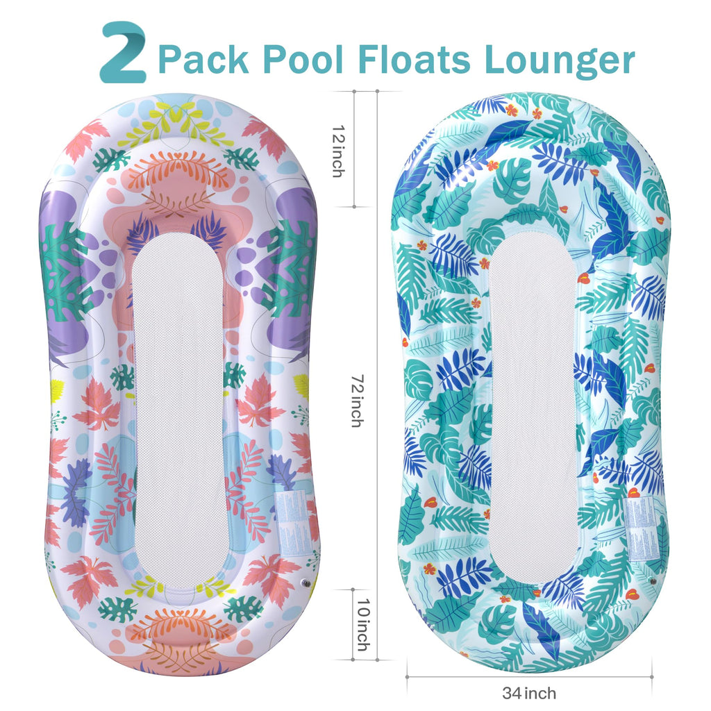 Inflatable Tanning Pool Lounger Float with Pillow & Cup Holder, 2 Pack O61479