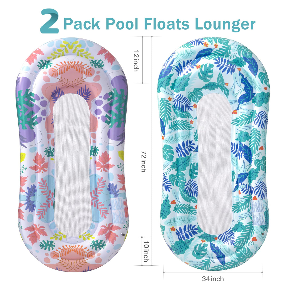Inflatable Tanning Pool Lounger Float with Pillow & Cup Holder, 2 Pack O61479