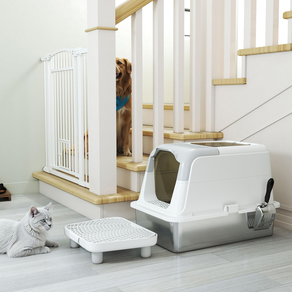Extra Large Enclosed Stainless Steel Cat Litter Box H2208