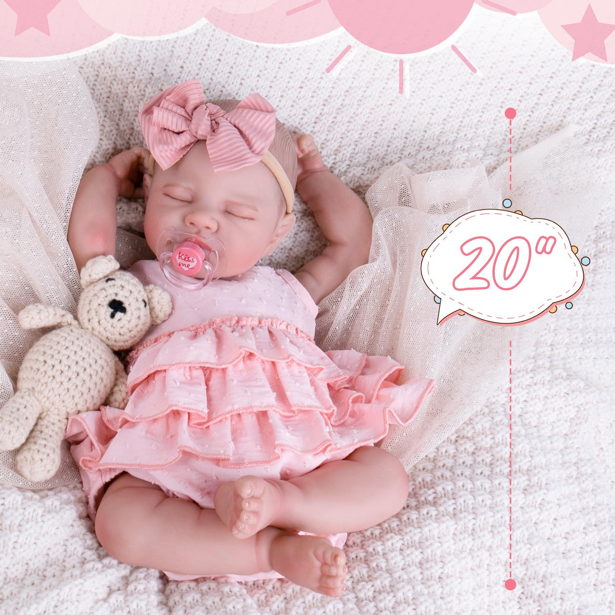 20'' Realistic Sleeping Newborn Girl Doll in Pink Dress D738