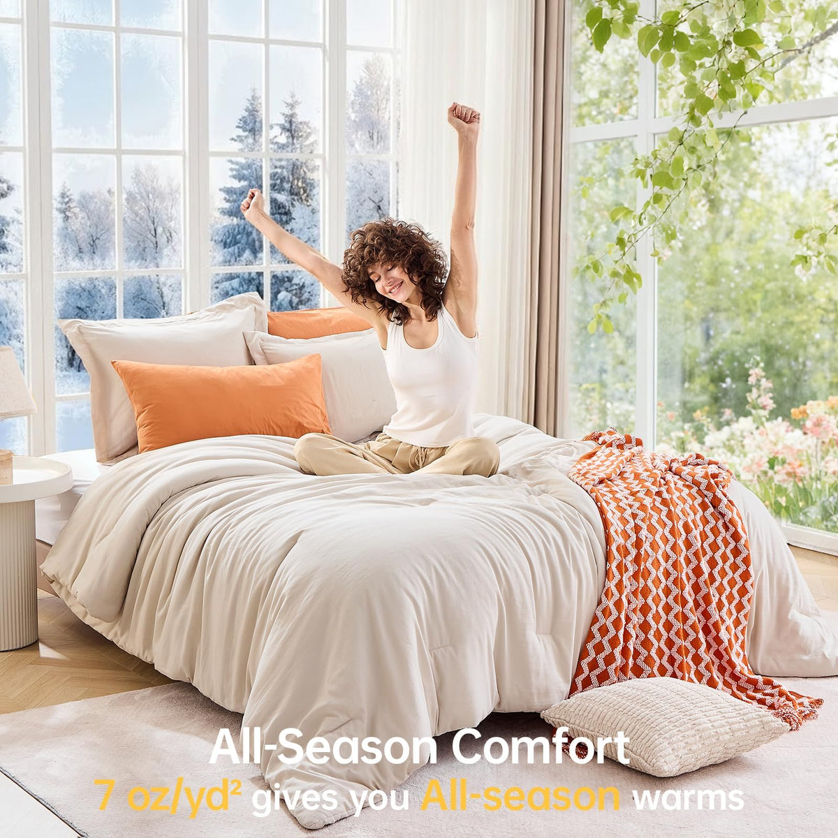 Beige King Size 3 Piece Comforter Set X822