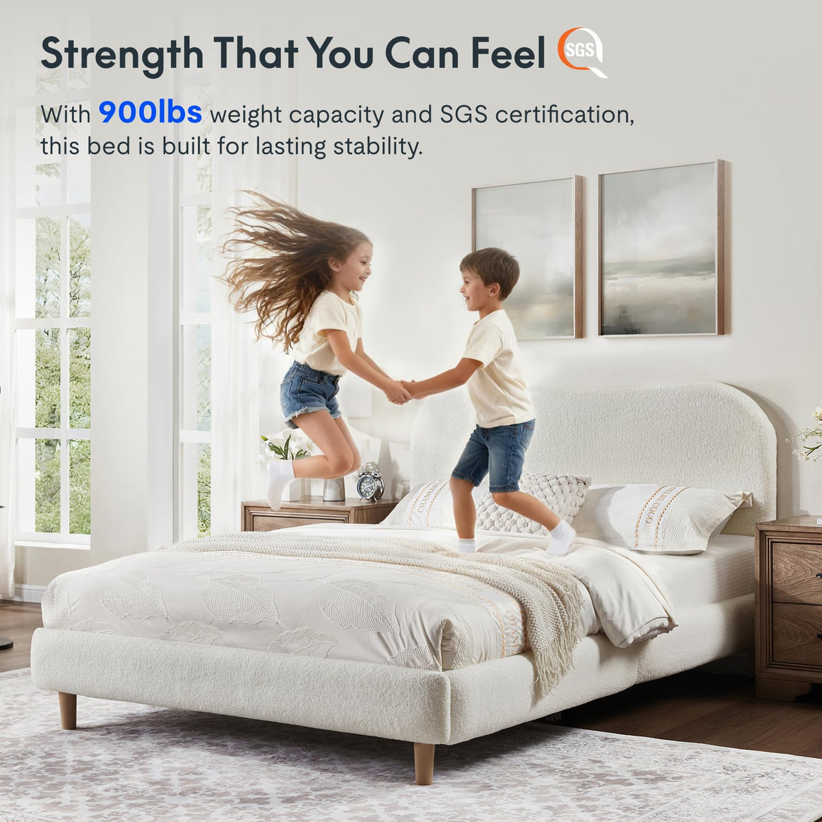 Queen Size White Boucle Bed Frame G9901