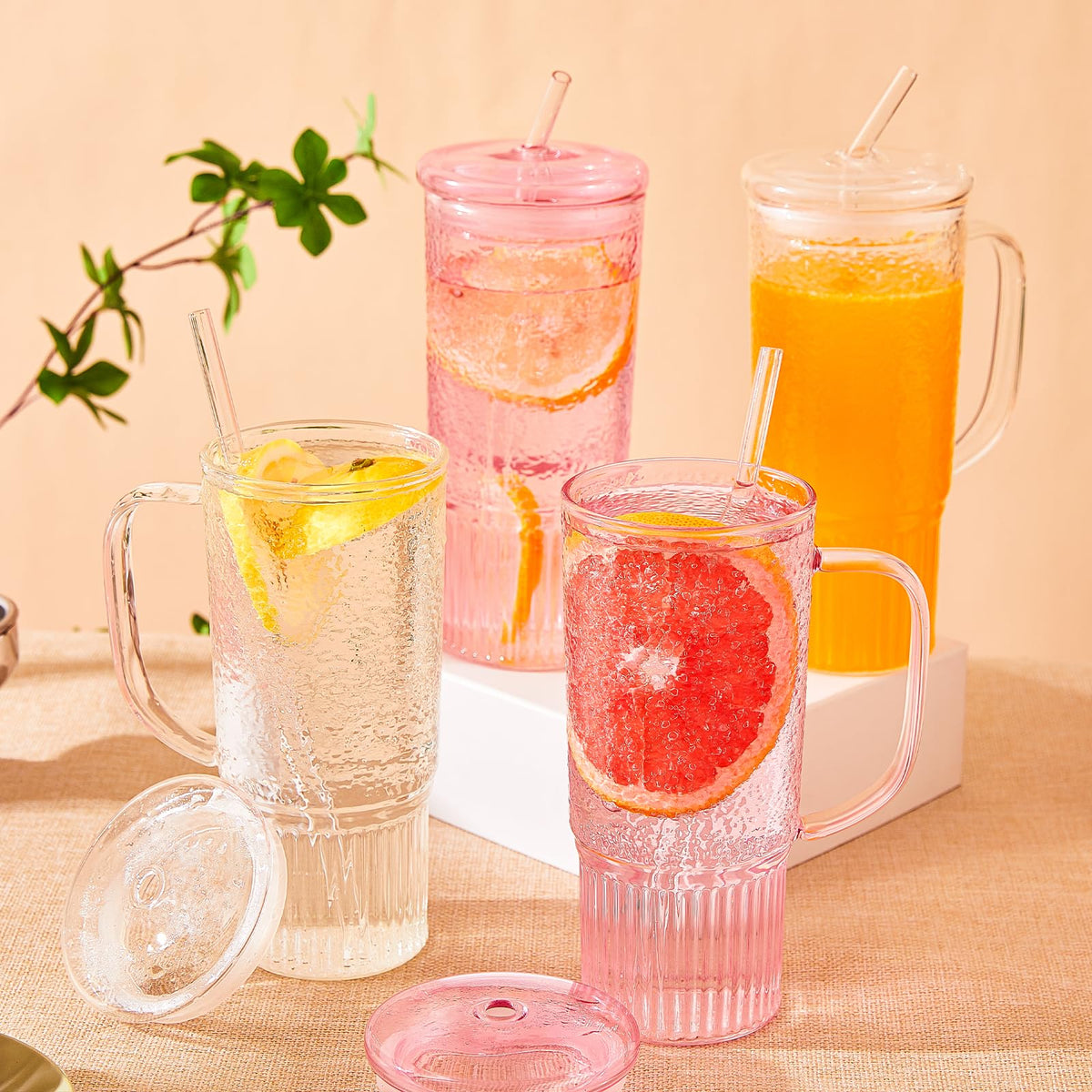 24oz Clear Glass Tumbler with Handle, 2 Pack K306067