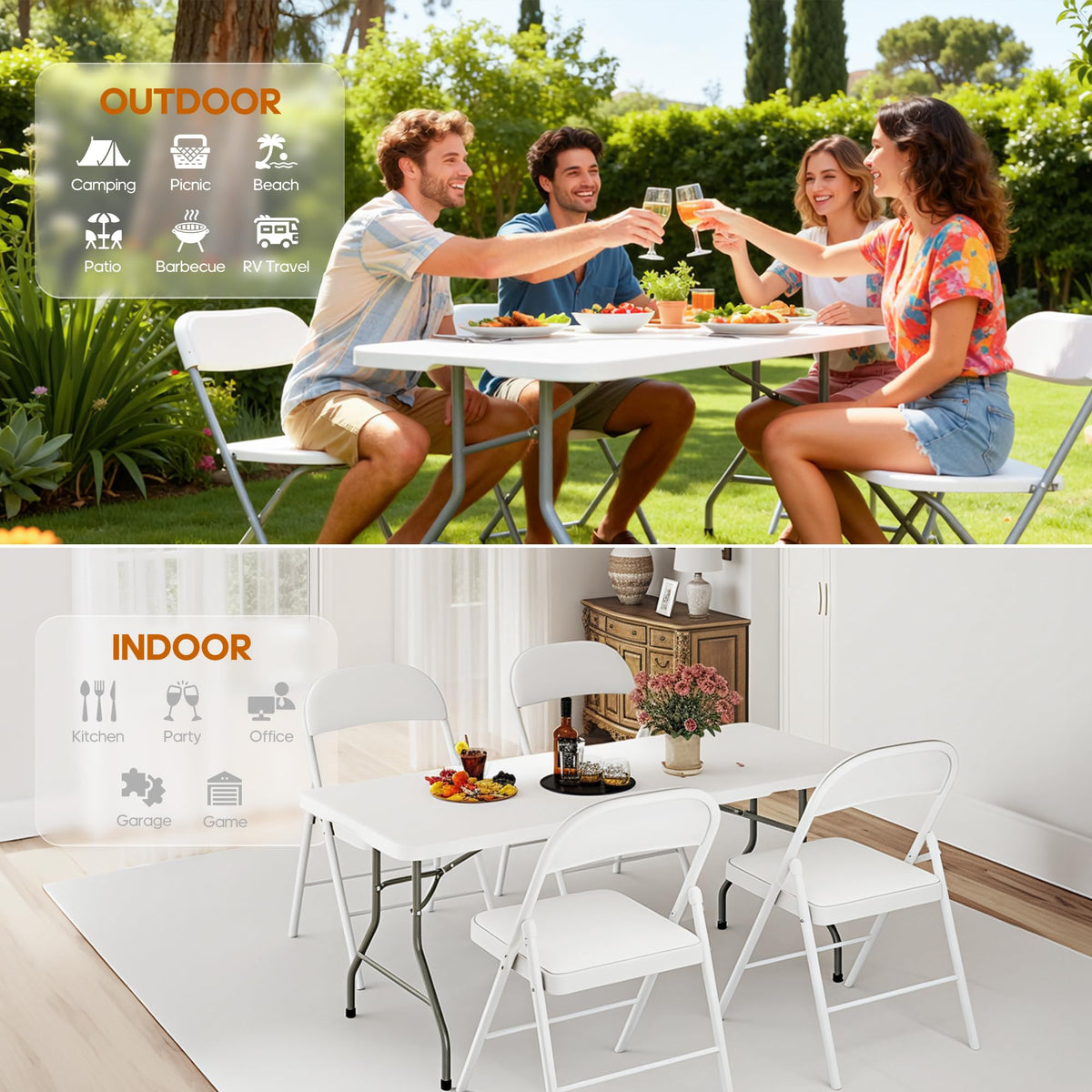 6ft Heavy Duty Folding Table White W7558