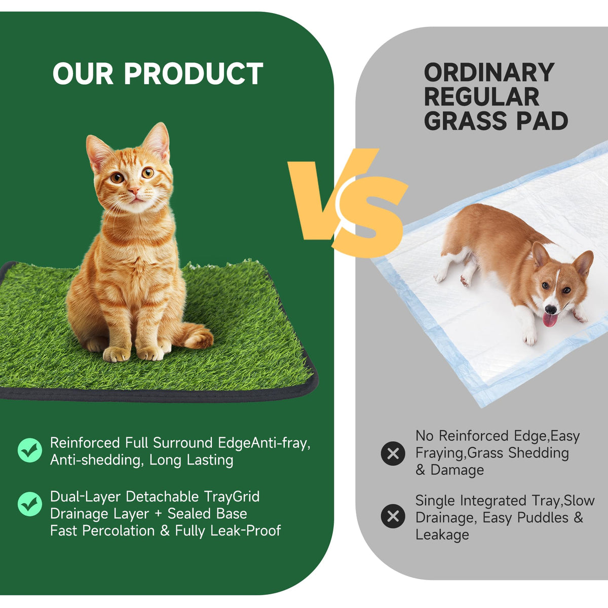 2Pack 18"x14" Artificial Dog Grass Potty Pad with Tray T363131