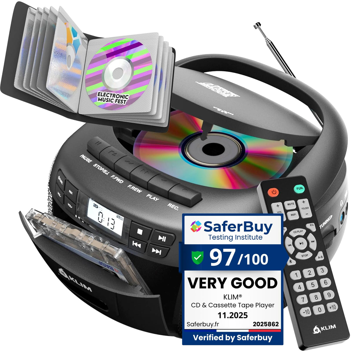 CD Cassette Player with Bluetooth AM FM Radio USB Drive K269470