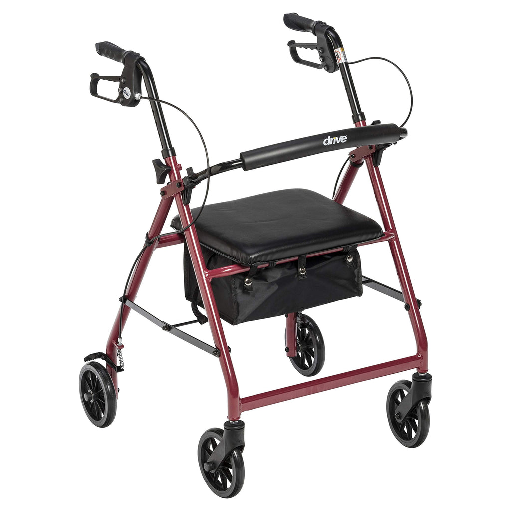 Red Aluminum Rollator Walker with Padded Seat and 6" Wheels Q689