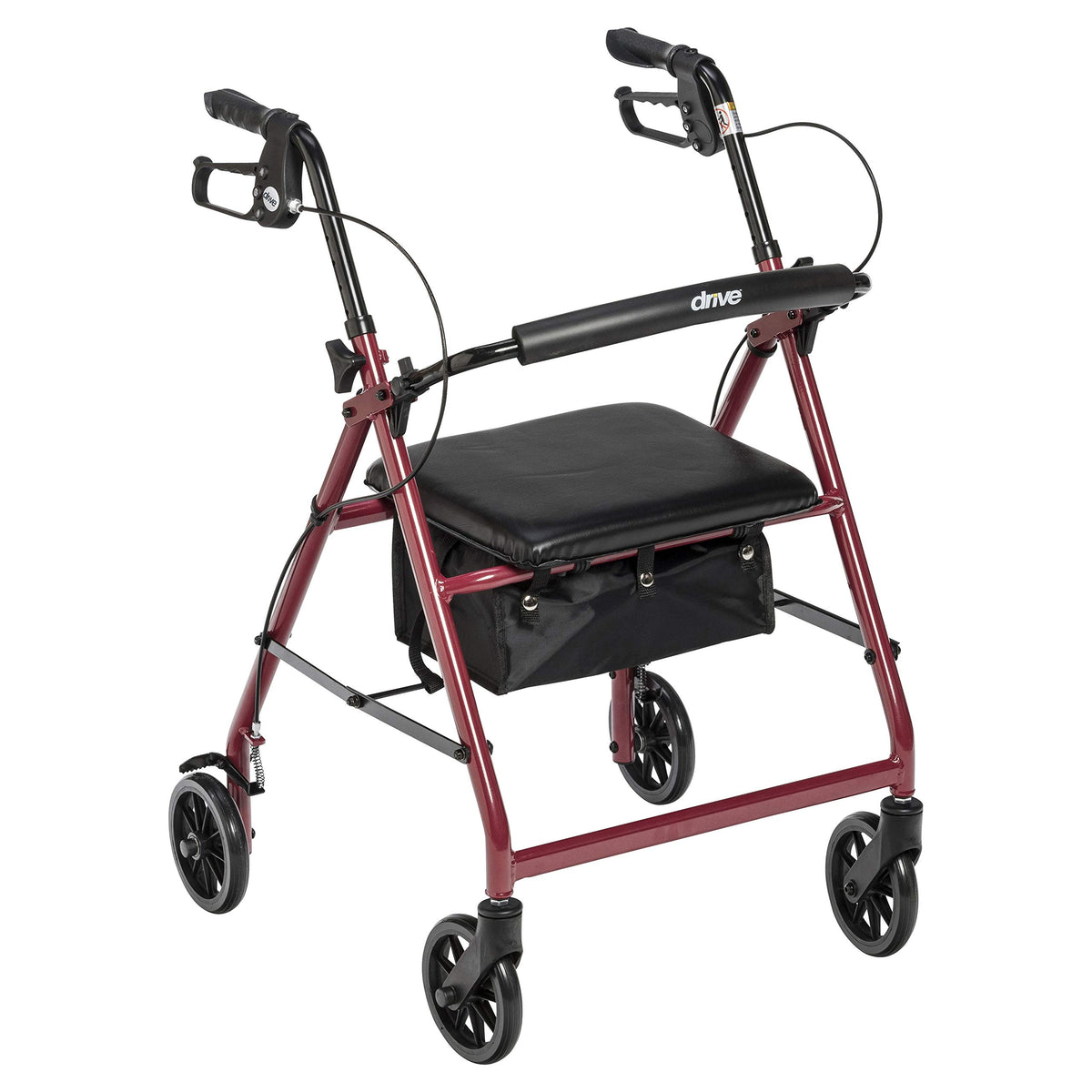 Red Aluminum Rollator Walker with Padded Seat and 6" Wheels Q689