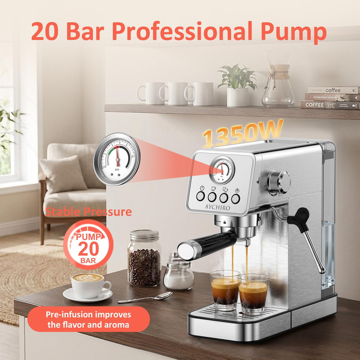 20 Bar Espresso Machine with Steam Wand K3065