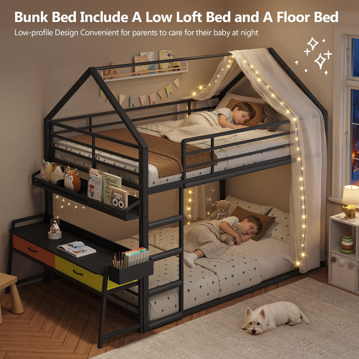 Twin Over Twin Bunk Bed with Desk and Drawers U853