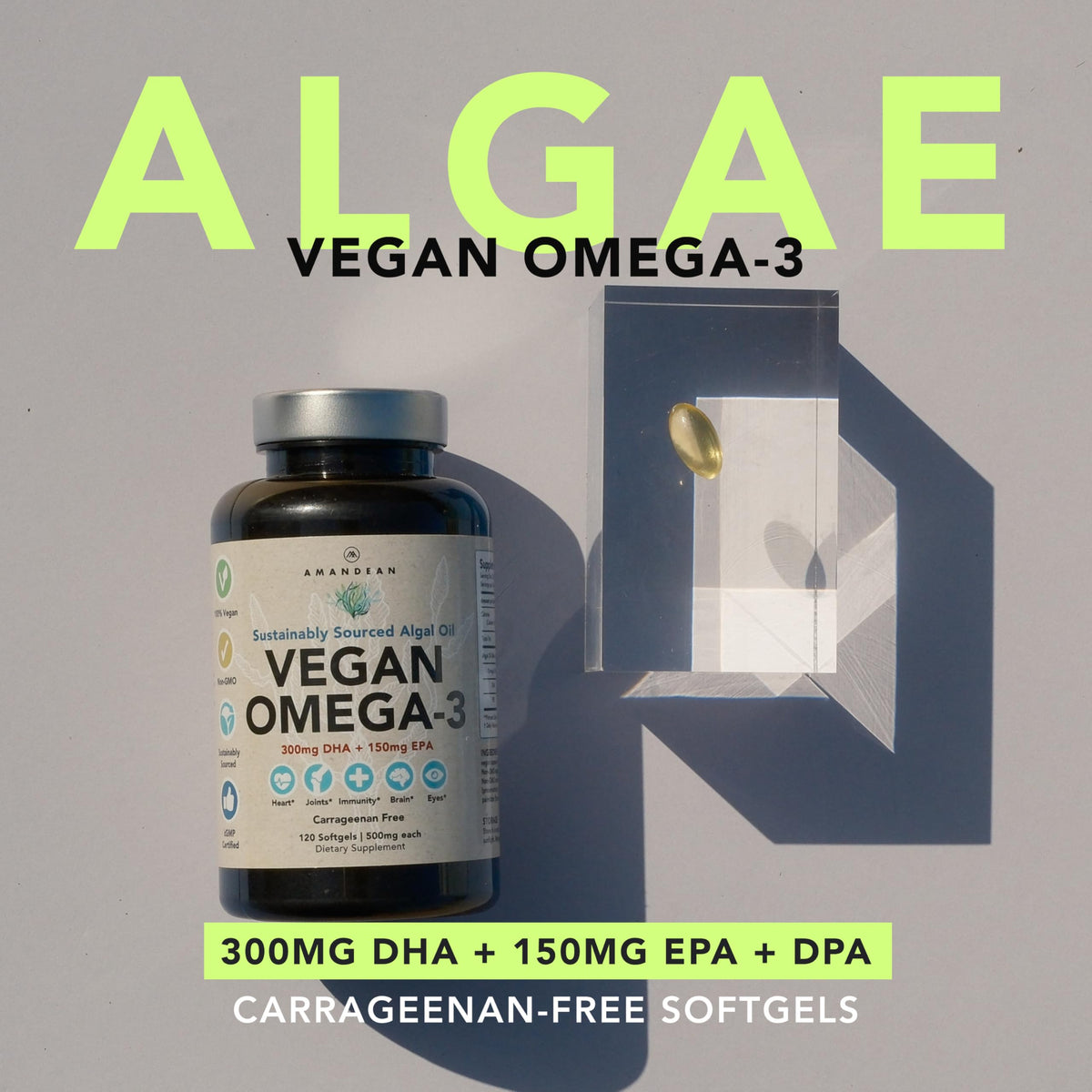 Vegan Omega-3 Algal Oil DHA EPA Softgels, 120ct V808145