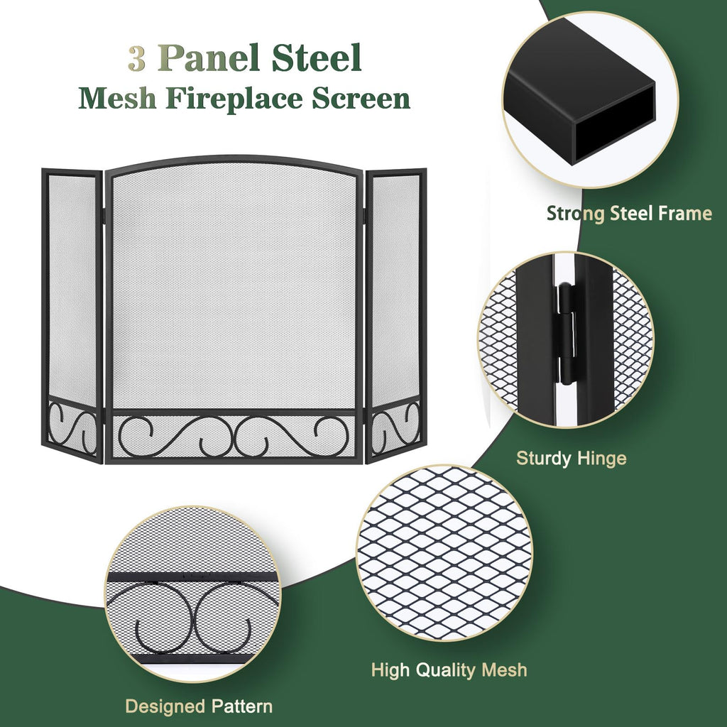 3 Panel Wrought Iron Fireplace Screen R449