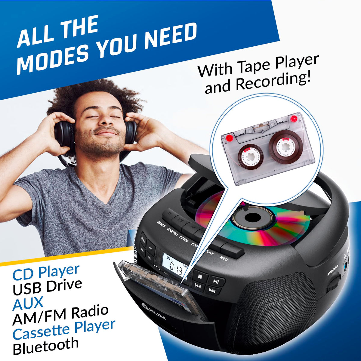 CD Cassette Player with Bluetooth AM FM Radio USB Drive K269470