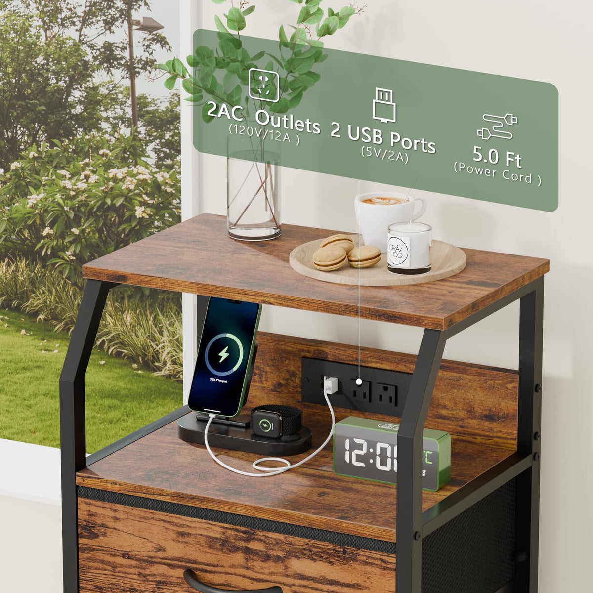 4 Drawer Night Stand with Charging Station D354774