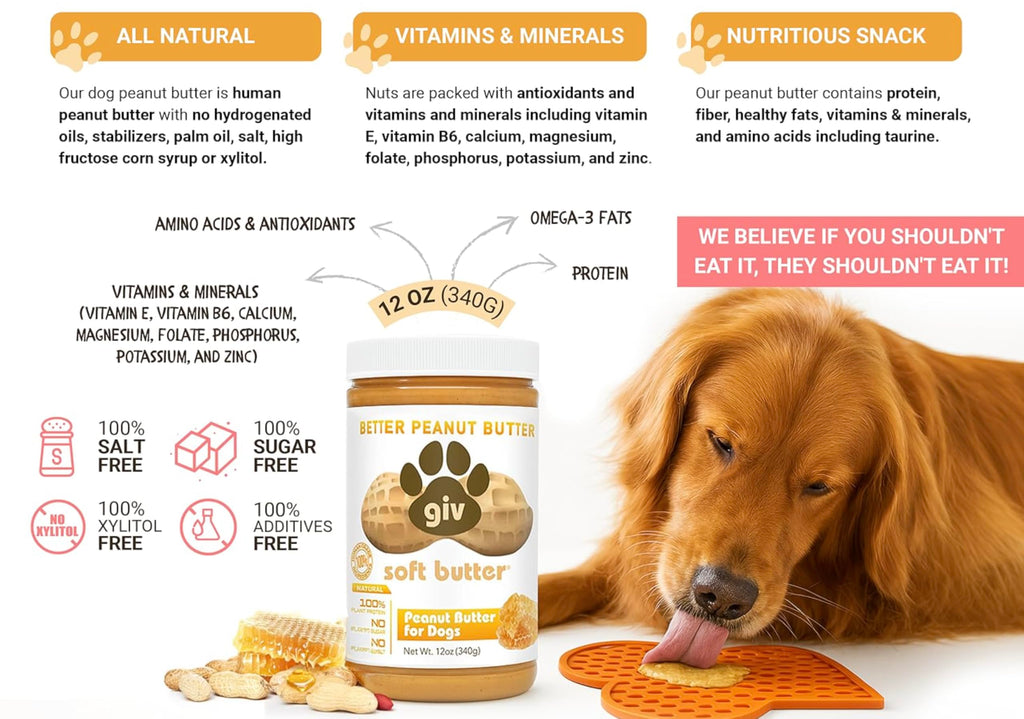 All Natural Peanut Butter for Dogs, 2 Ingredients, 4oz Pouches (6 Count) S6202