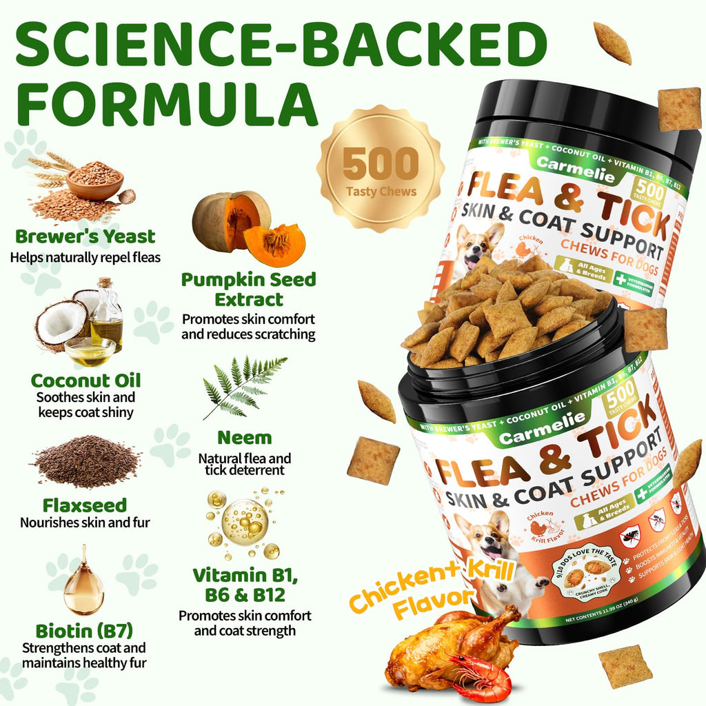 Flea and Tick Prevention for Dogs Chewables with Multivitamins, 500ct S39995