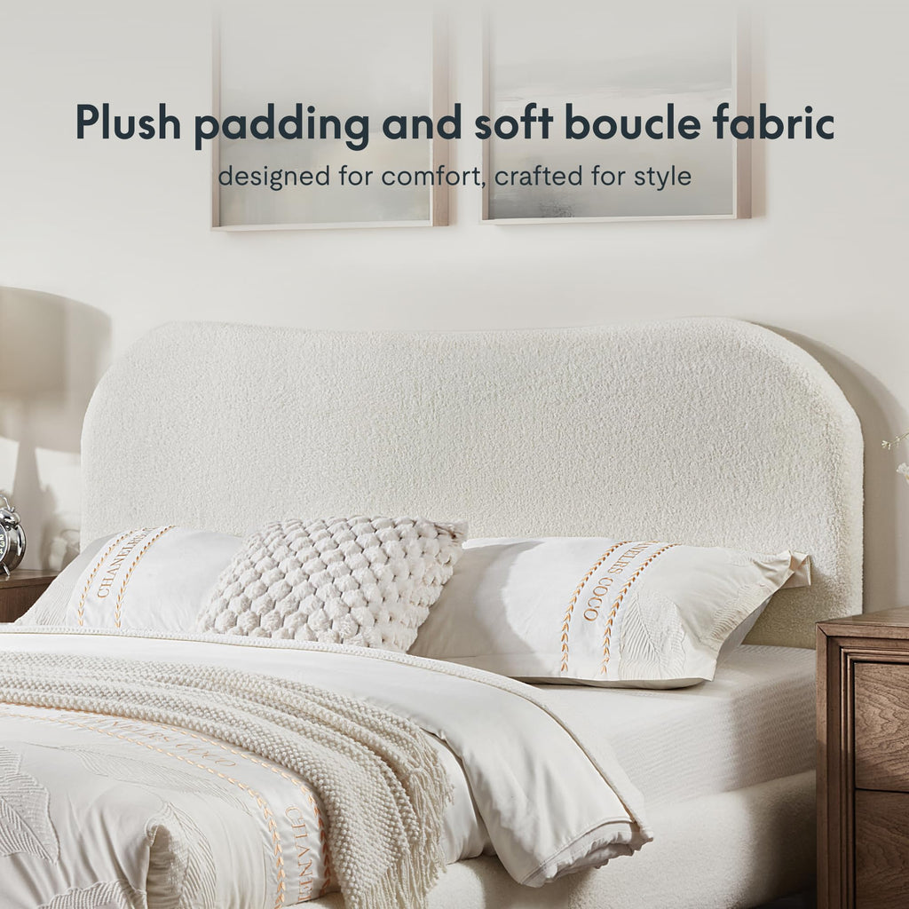 Queen Size White Boucle Bed Frame G9901