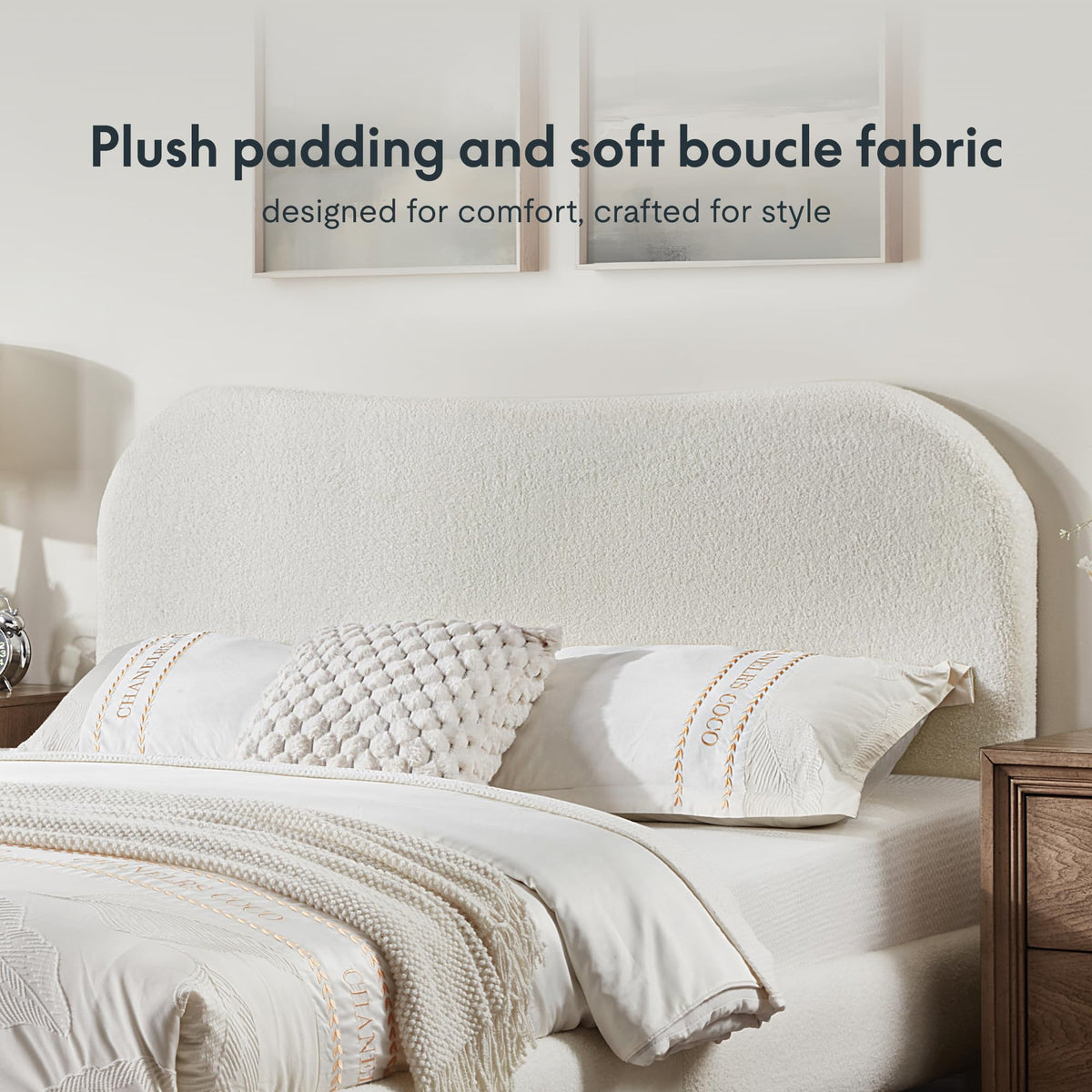 Queen Size White Boucle Bed Frame G9901