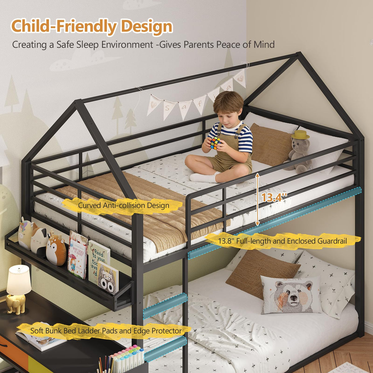 Twin Over Twin Bunk Bed with Desk and Drawers U853