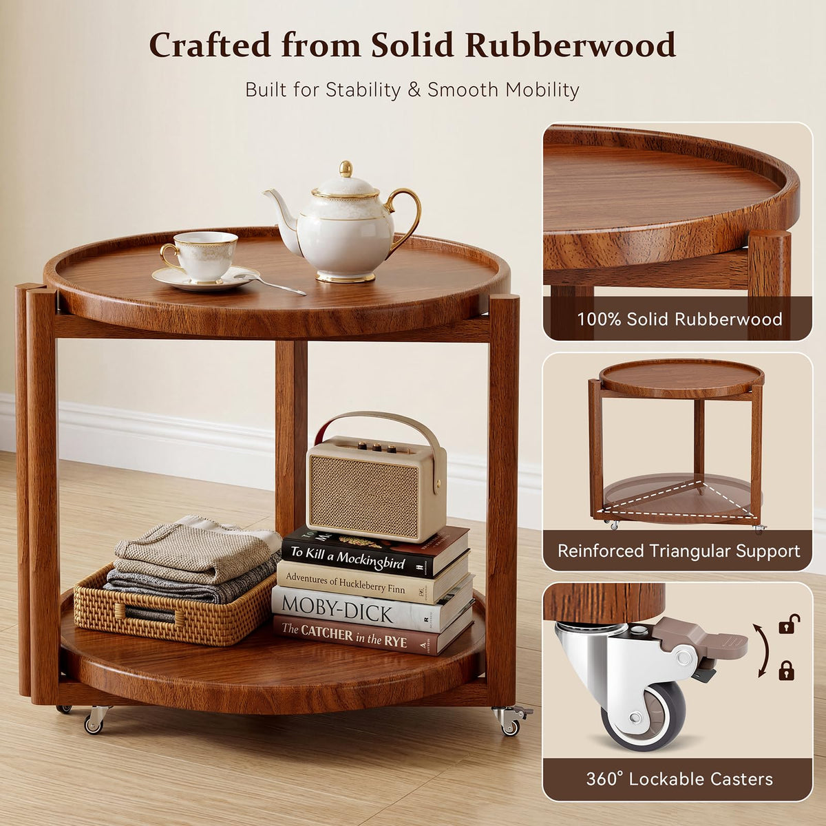 Rolling Side Table with Wheels O632429