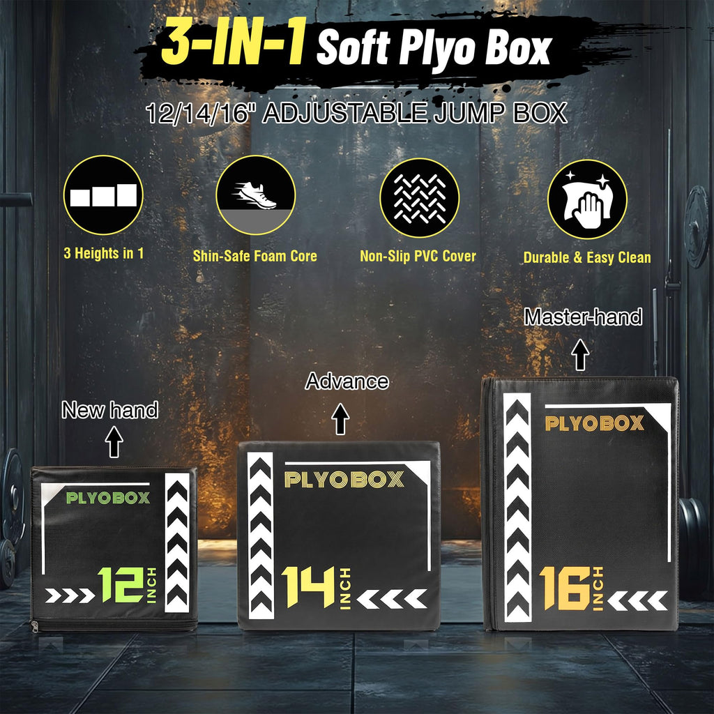 3 in 1 Foam Plyometric Jump Box, 12 14 16 Inch Soft Plyo Box Y167