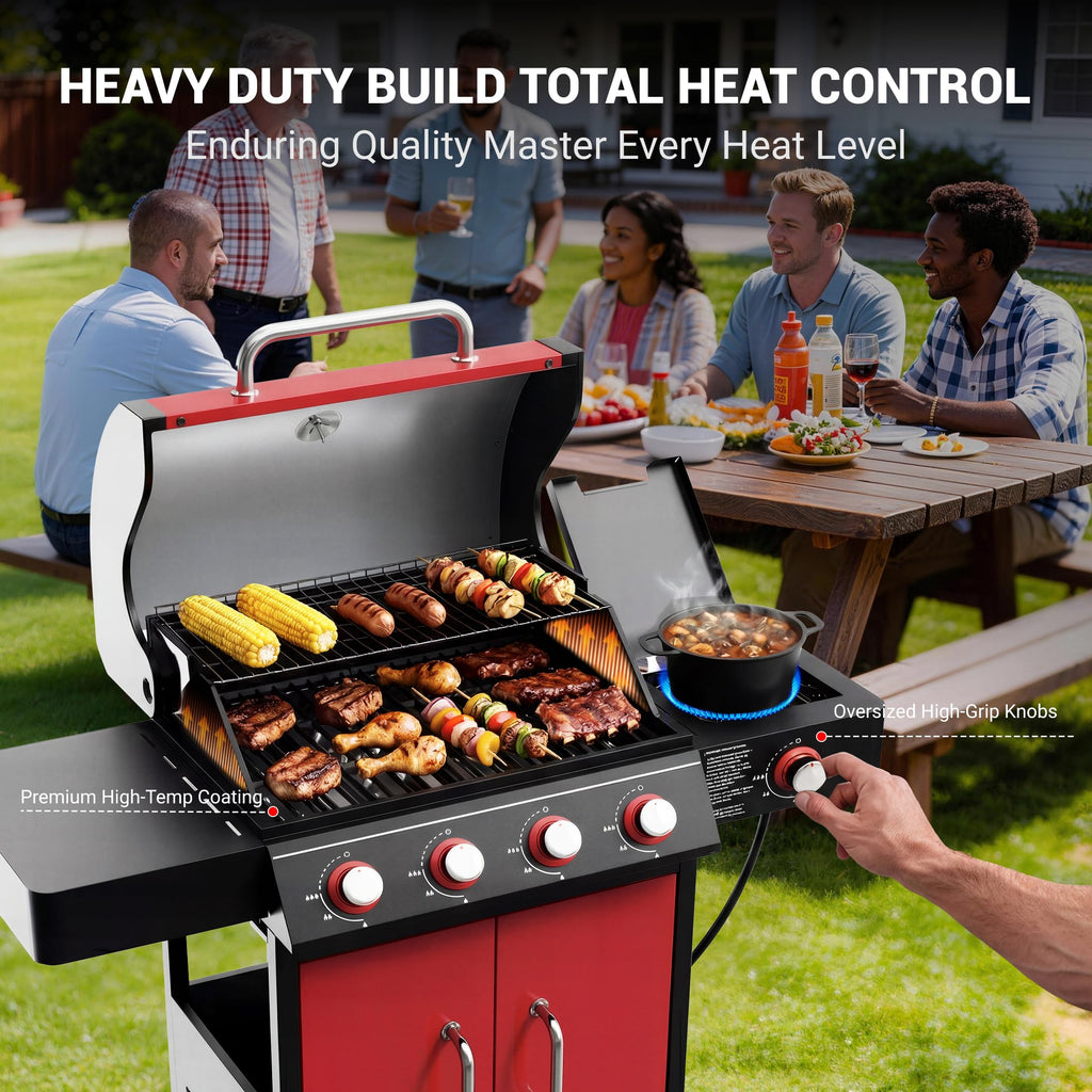 4 Burner Propane Gas Grill with Side Burner B741