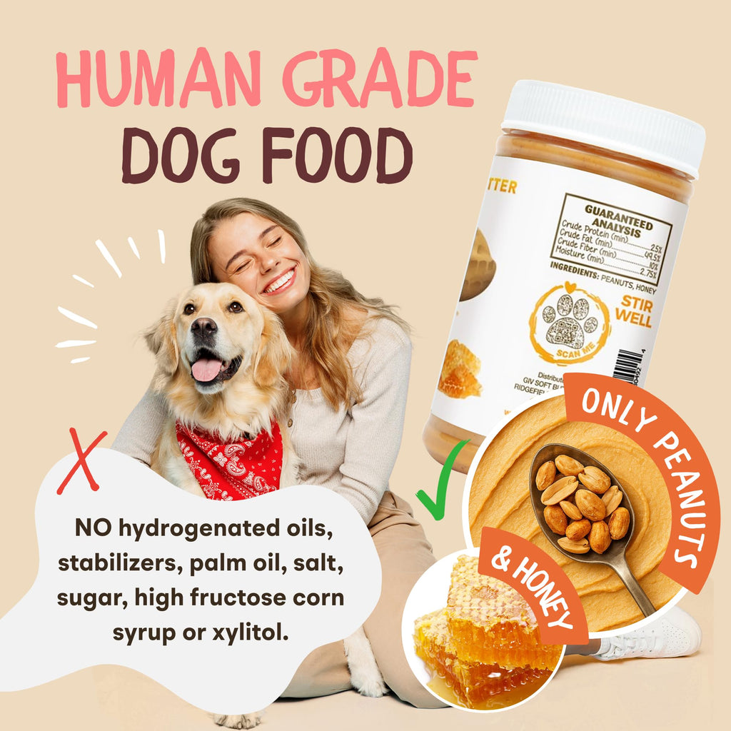 All Natural Peanut Butter for Dogs, 2 Ingredients, 4oz Pouches (6 Count) S6202