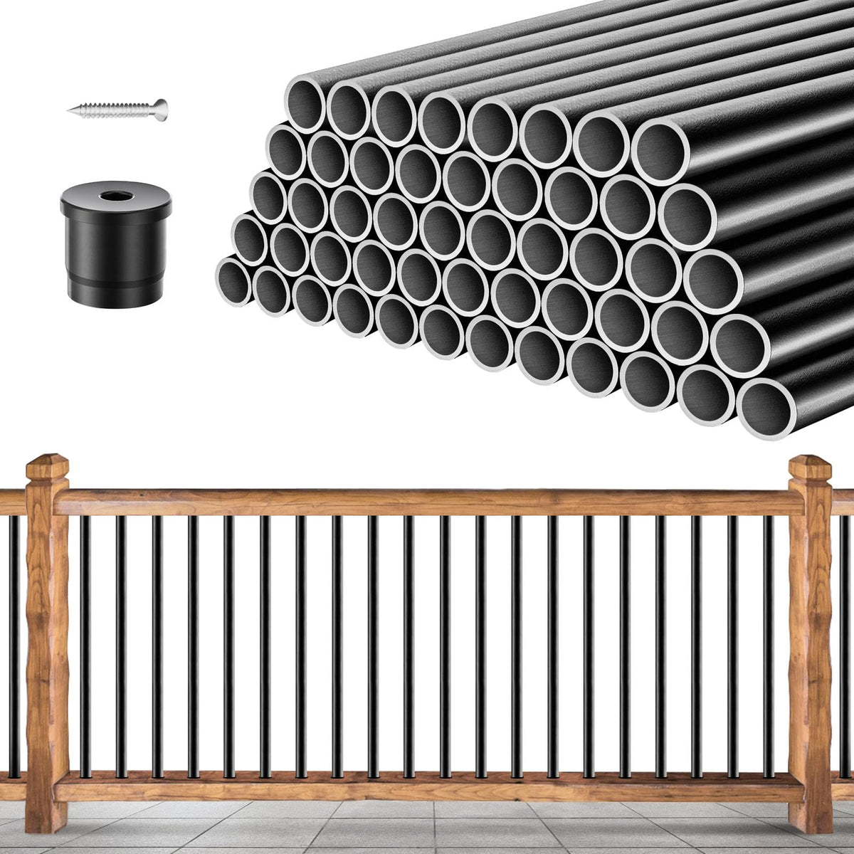 101 Pack 26" x 3/4" Black Round Aluminum Balusters T95114