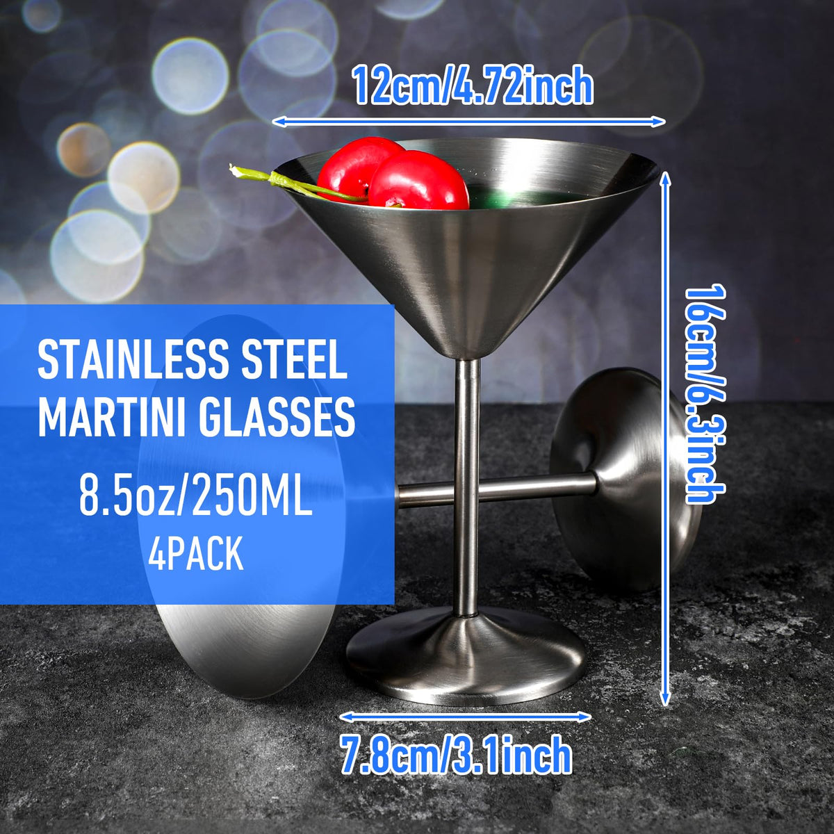 4-Pack Stainless Steel Martini Glasses 8.5oz T568