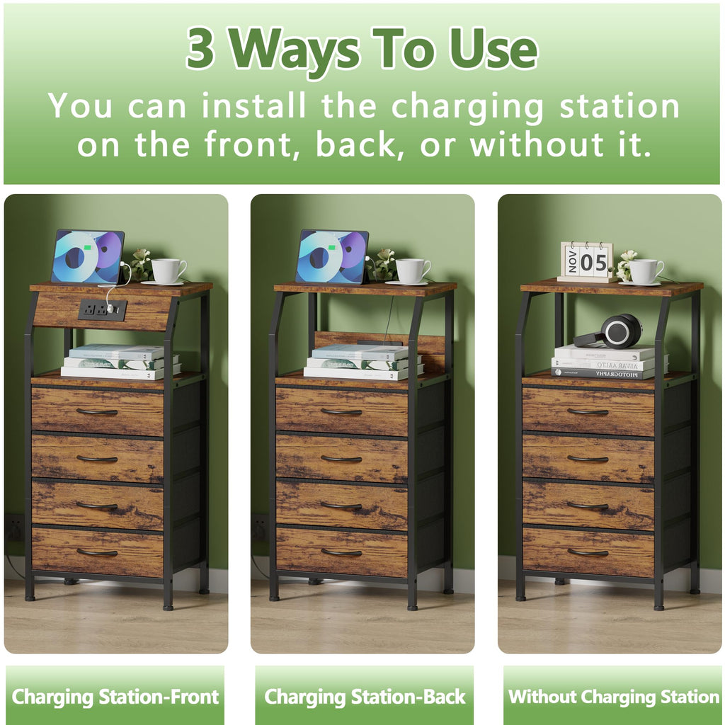 4 Drawer Night Stand with Charging Station D354774