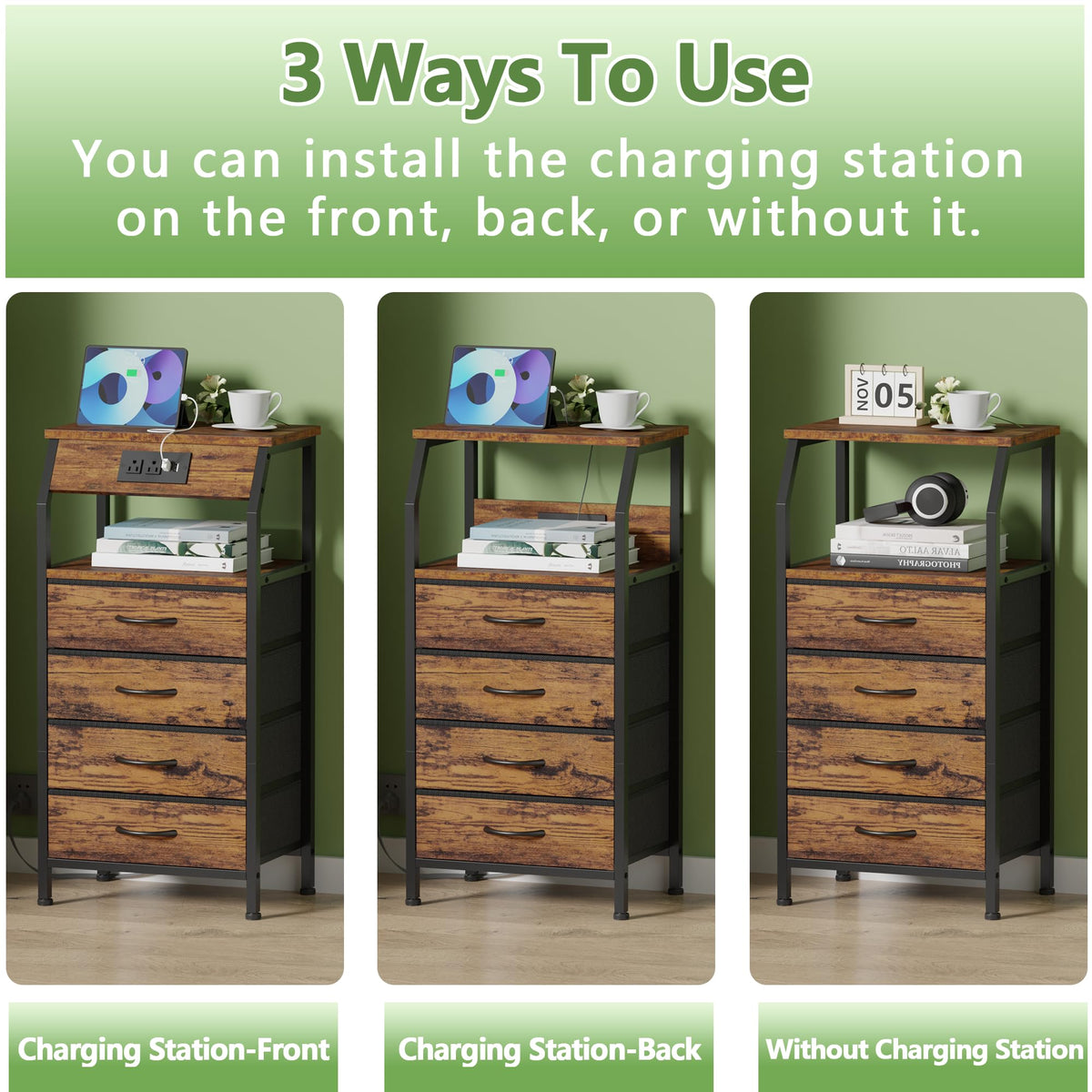 4 Drawer Night Stand with Charging Station D354774