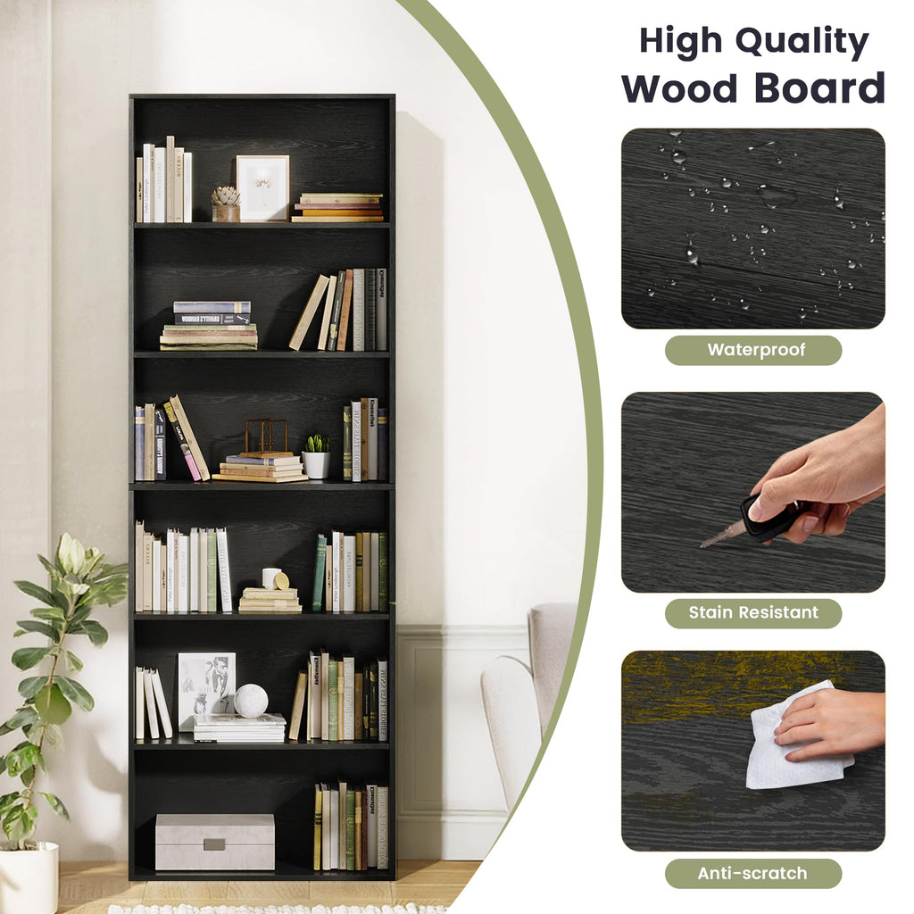 71" Tall 6-Tier Black Bookshelf V428