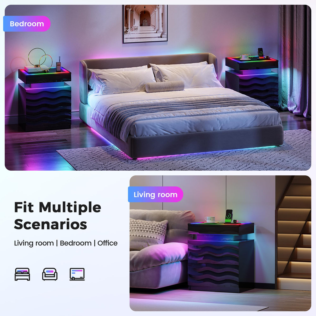 LED Night Stand Set 2 with Charging Station X117