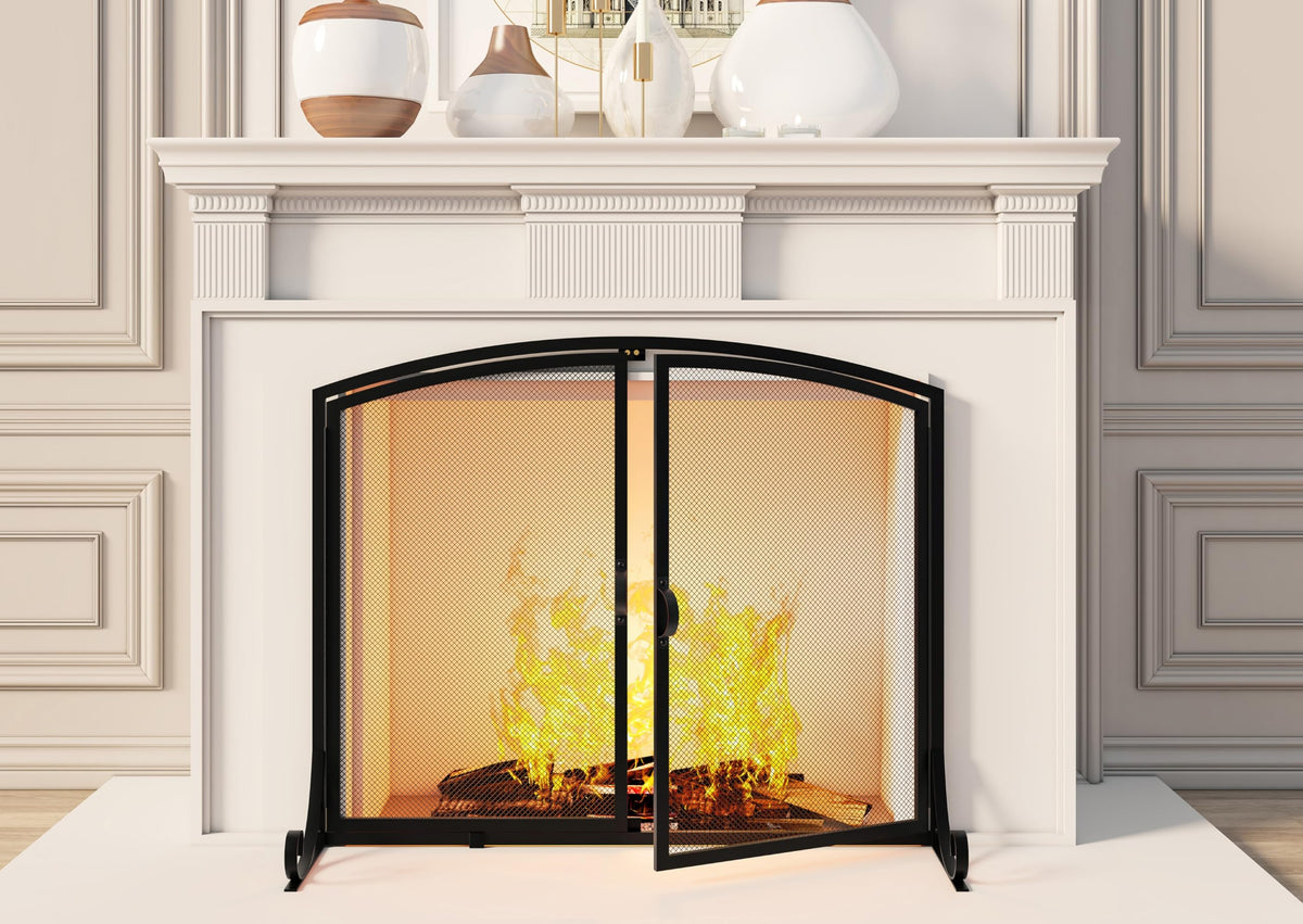 Black Steel Fireplace Screen with Doors S168