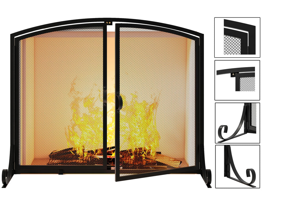 Black Steel Fireplace Screen with Doors S168
