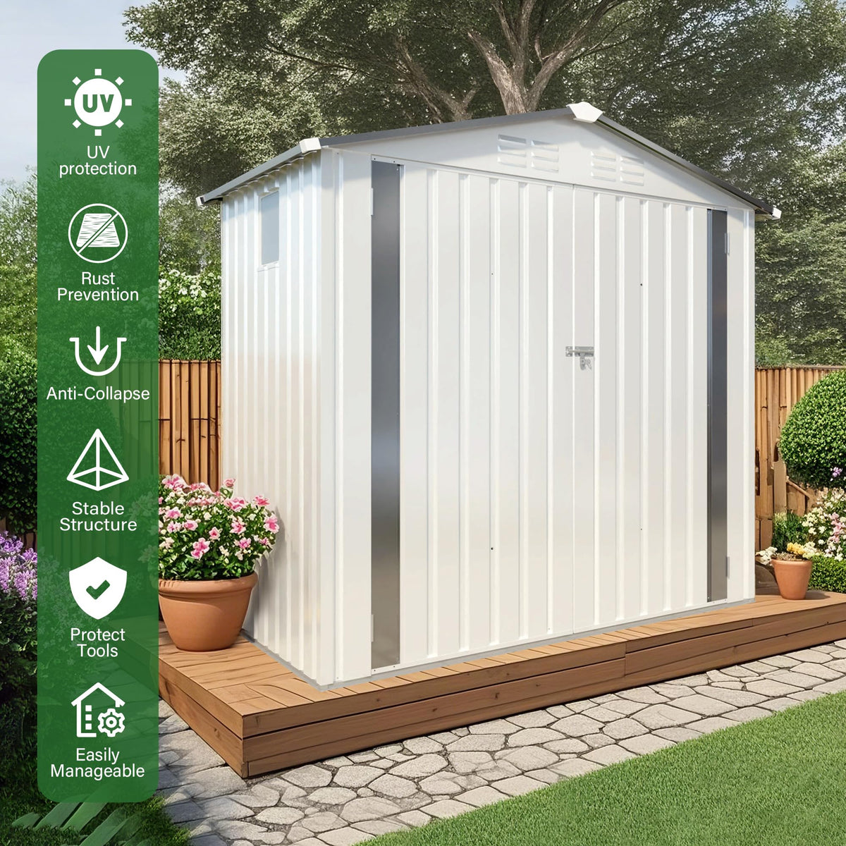 6x3.6FT Metal Outdoor Storage Shed with Lockable Door and Clear Window M343972