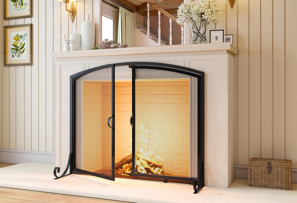 Black Steel Fireplace Screen with Doors S168