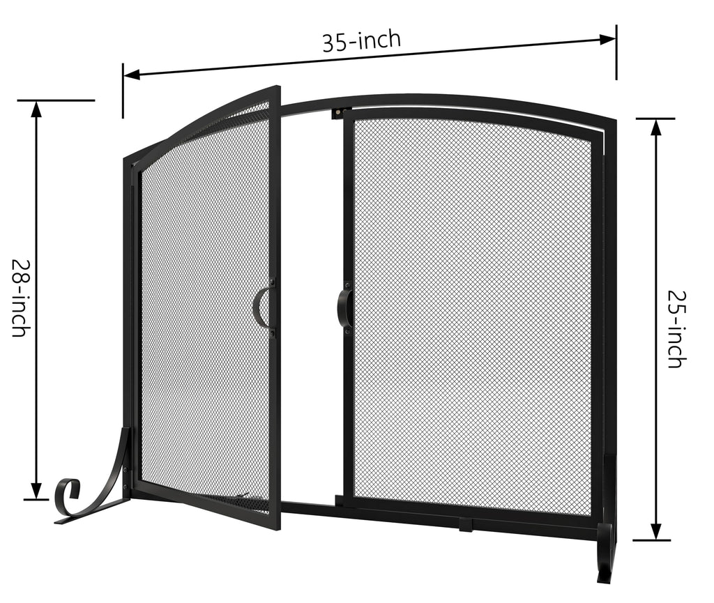Black Steel Fireplace Screen with Doors S168
